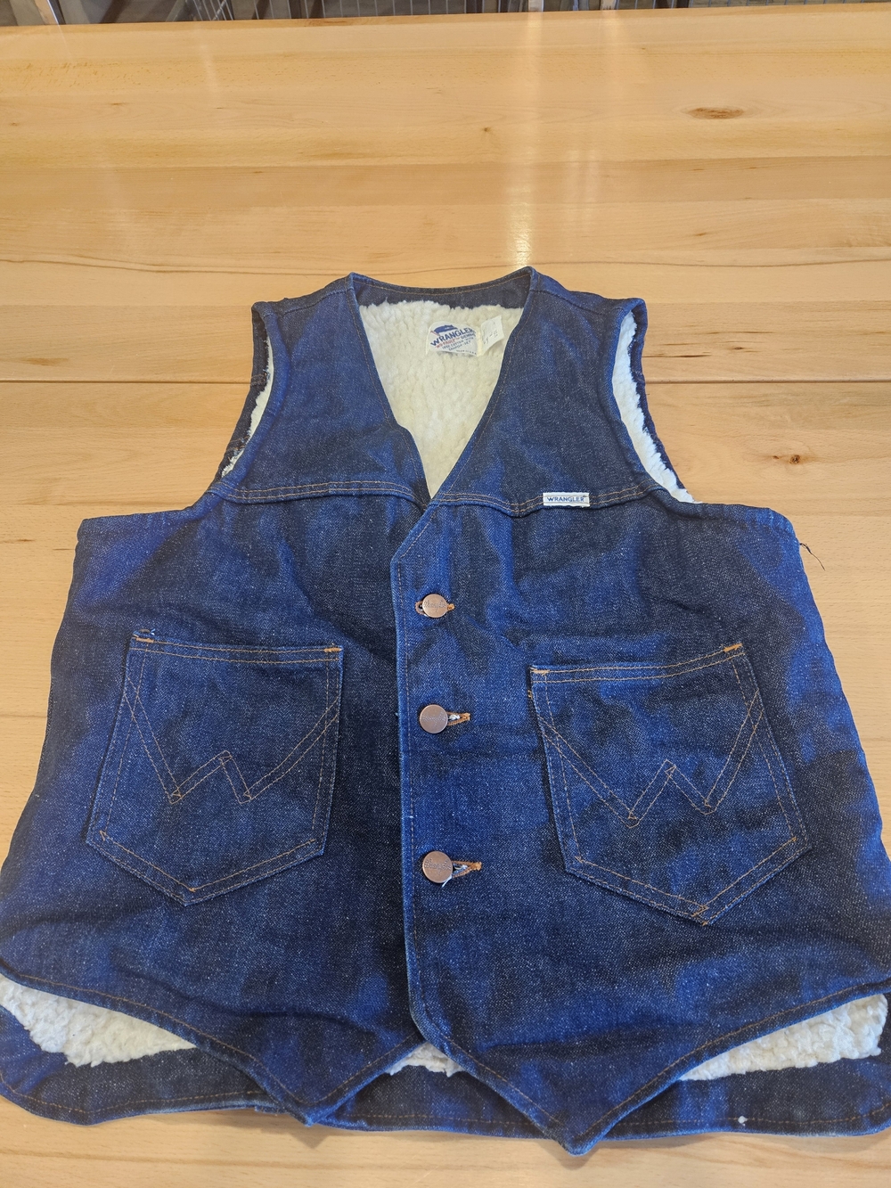 Wrangler Dark Blue Denim Sherpa Vest 1970s